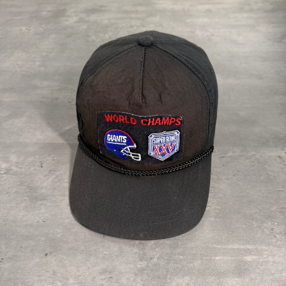 Yupoong New York Giants Snapback Hat Black Super‎ Bowl XXV World Champs Rope Cap